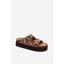 Moteriškos lakinės platforminės šlepetės su auksinėmis sagtelėmis Lee Cooper LCW-26-35-4459L, juodos