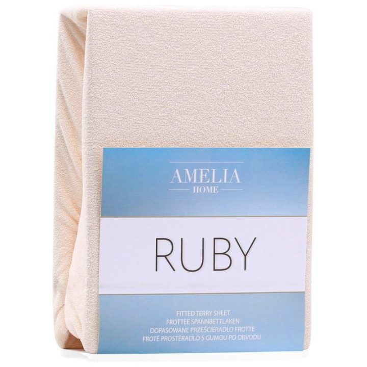 Paklodė su guma 140–160×200+30 cm šviesiai smėlio AH RUBY