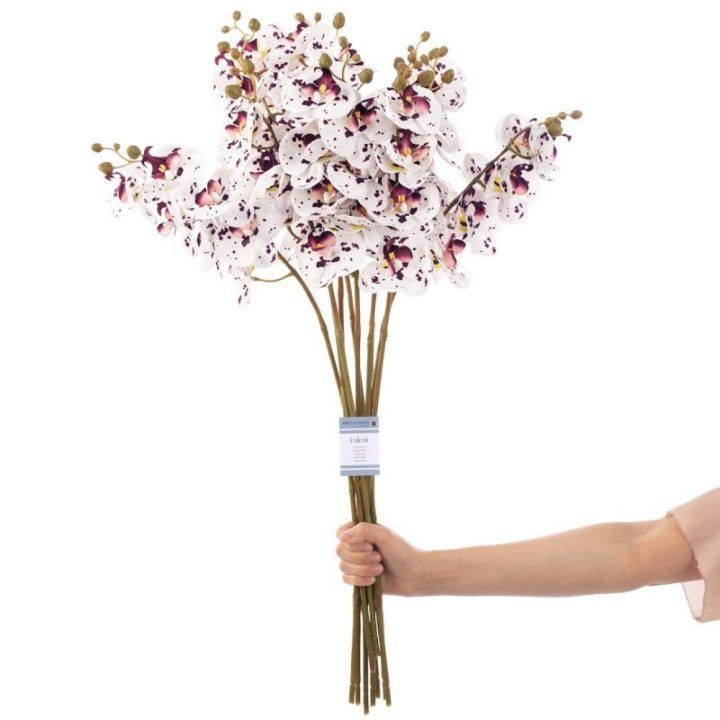 Dirbtinės orchidėjos, baltos ir alyvinės, rinkinys 10 vnt.