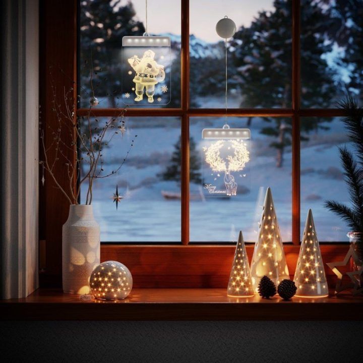 LED vitražas stačiakampis Kalėdų senelis