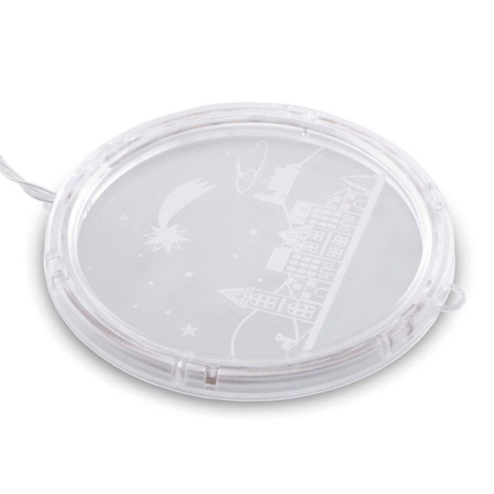LED vitražo stiliaus apvalūs kalėdiniai žaisliukai, rinkinys 5 vnt.
