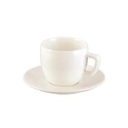 Kreminės spalvos cappuccino puodelis su lėkštute