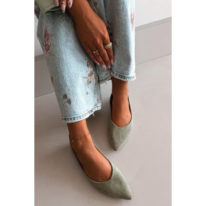 Žalios moteriškos balerinos iš eko zomšos 36–41
