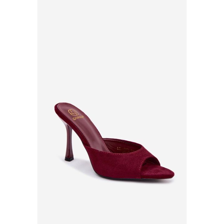 Bordo spalvos basutės su kulnu Cherryssa iš zomšos imitacijos