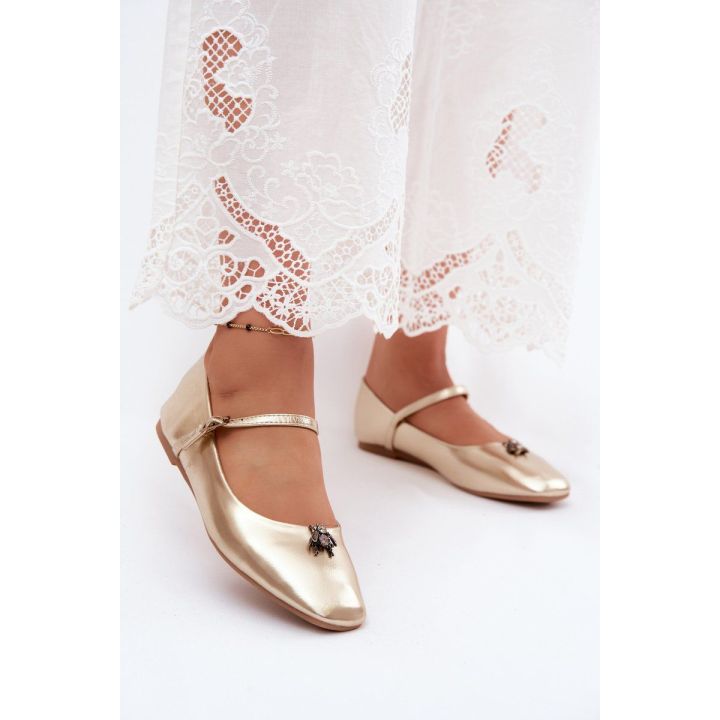 Balerinos iš odos imitacijos Pina Gold su dirželiu