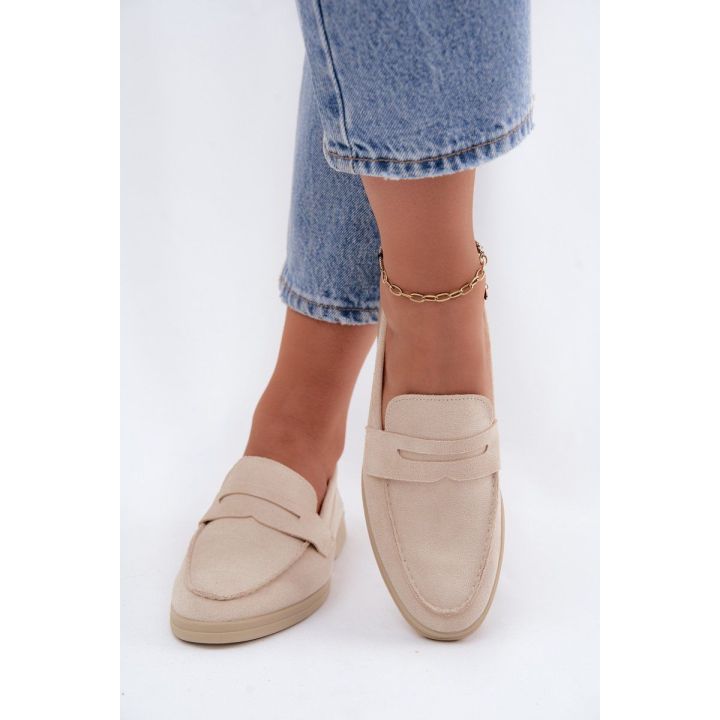 Moteriški smėlio spalvos mokasinai Renelia iš eko zomšo