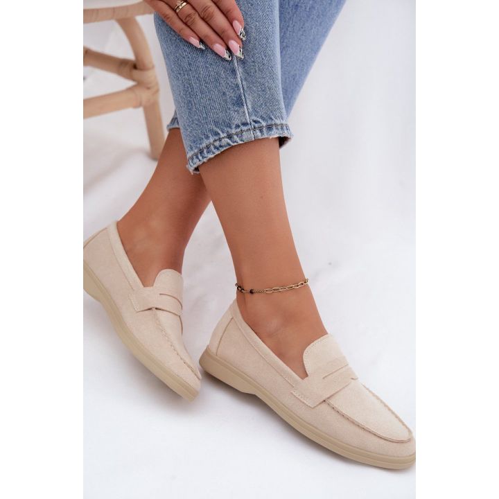 Moteriški smėlio spalvos mokasinai Renelia iš eko zomšo
