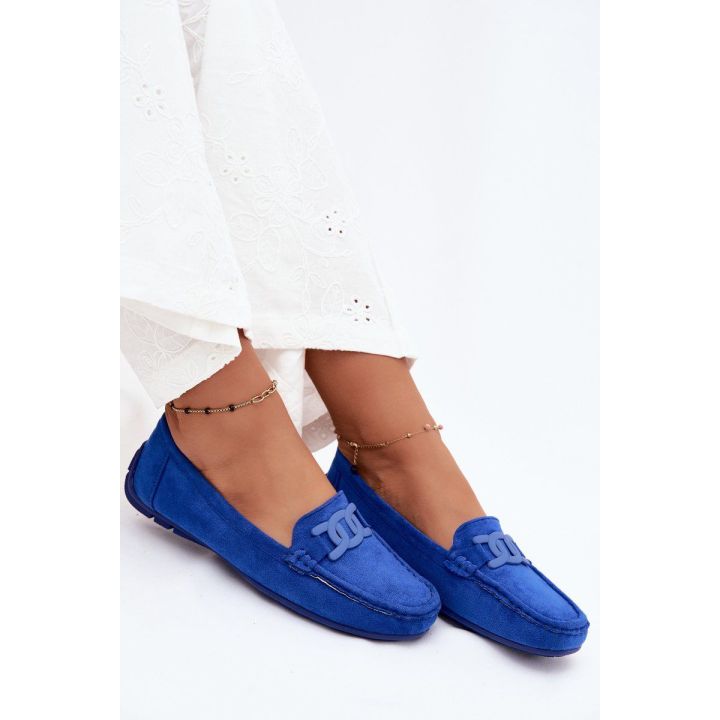 Mėlynos zomšos moteriški mokasinai Rabell