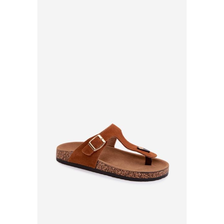 Rudos zomšos šlepetės su sagtimi Step in style