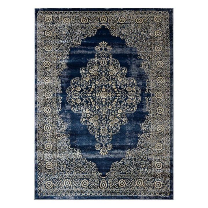 Kilimas 160 × 220 cm, tamsiai mėlynos ir auksinės spalvos WELLI