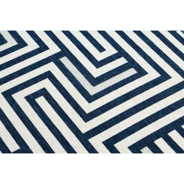 Kilimas geometrinio rašto kreminės ir mėlynos spalvos