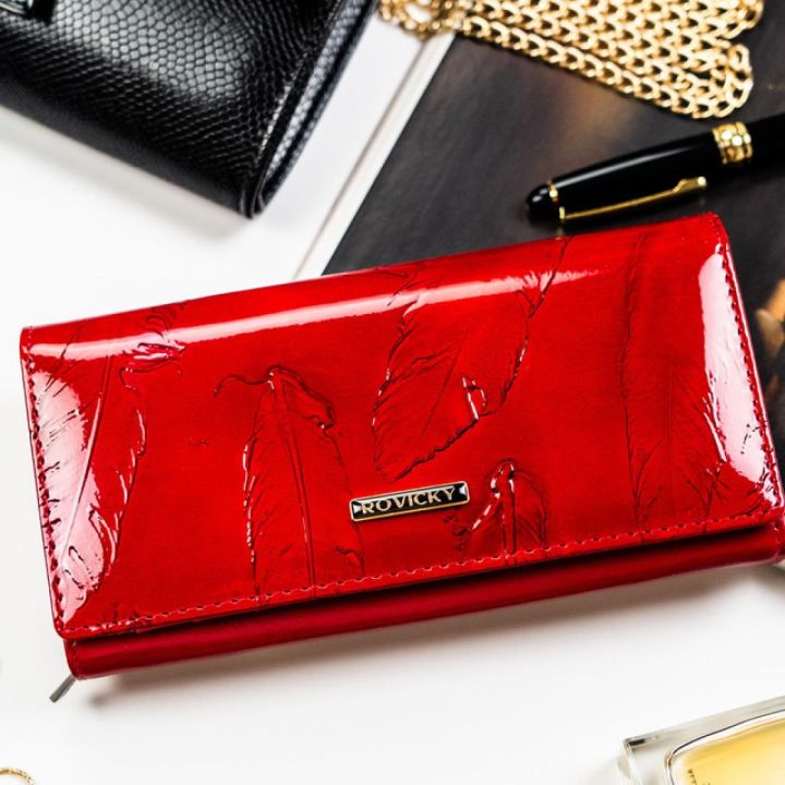 Raudona moteriška natūralios odos ir odos imitacijos piniginė Rovicky