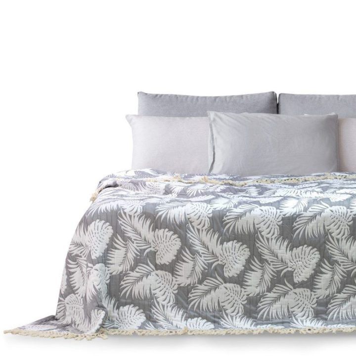 Lovatiesė Tropical Leaves DecoKing 260 × 280 cm, pilka ir balta