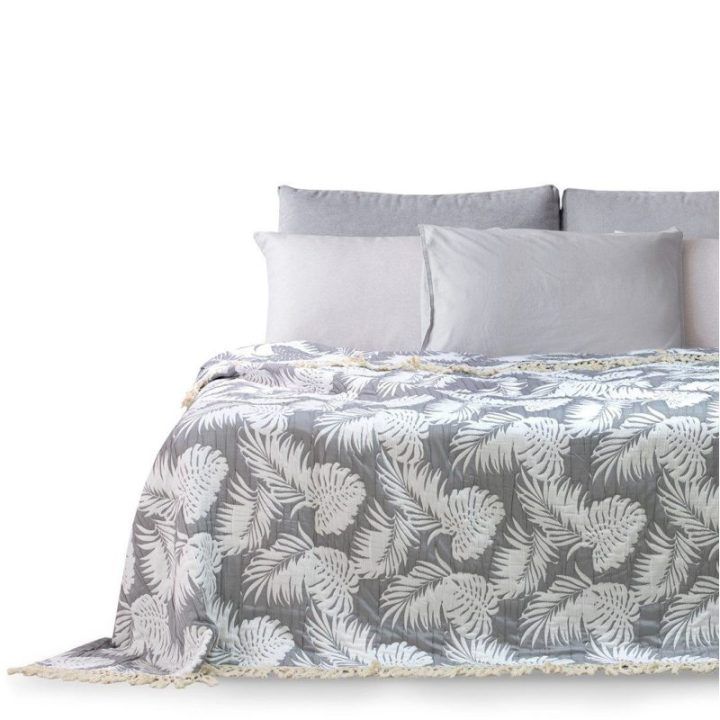 Lovatiesė Tropical Leaves DecoKing 260 × 280 cm, pilka ir balta