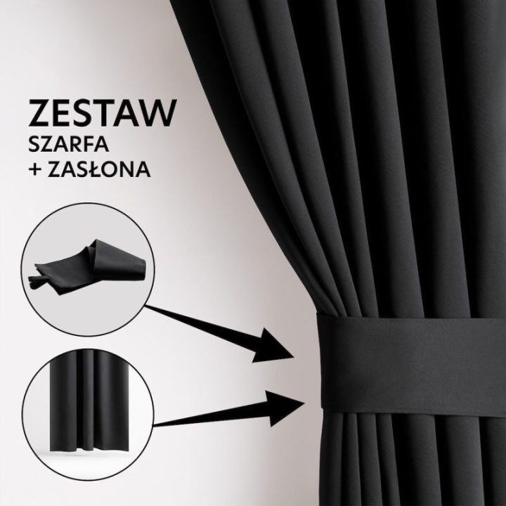 Juoda blackout užuolaida su klostėmis AmeliaHome 285 × 250 cm