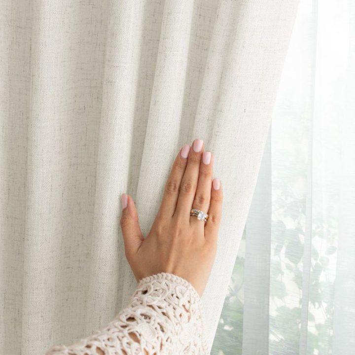 Lininė užuolaida Velari su klostėmis AmeliaHome 140 × 260 cm, šviesiai smėlio