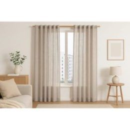 Pusiau permatoma užuolaida su kilpomis AmeliaHome 140 × 300 cm, smėlio spalvos