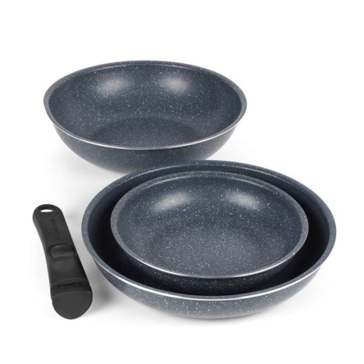 Russell Hobbs Nightfall Stone 4 dalių keptuvių rinkinys su nuimama rankena