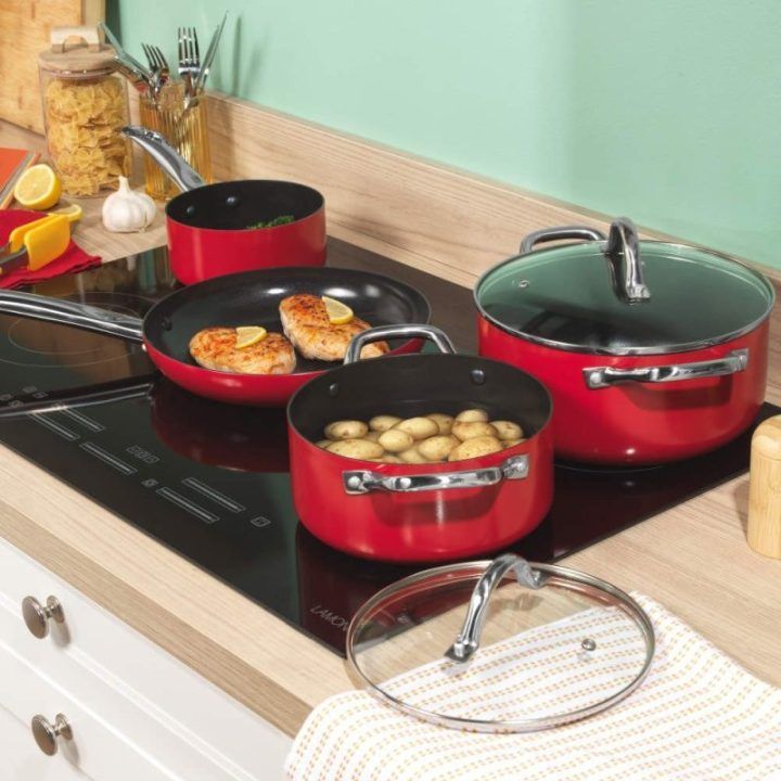 Russell Hobbs Riviera 4 dalių keptuvių rinkinys, raudonas