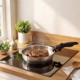 Russell Hobbs RH04033 nerūdijančio plieno 4 dalių keptuvių rinkinys su užsegama rankena