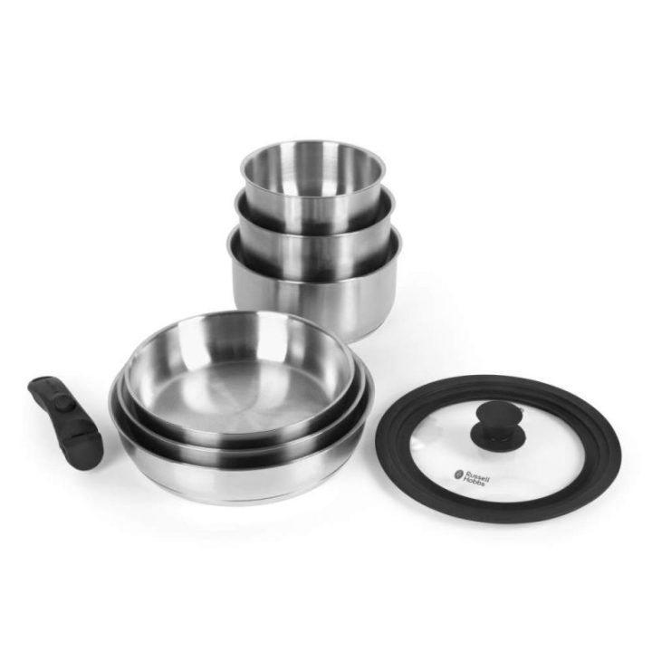 Russell Hobbs RH04041 8 dalių nerūdijančio plieno keptuvių rinkinys su Smart Clip