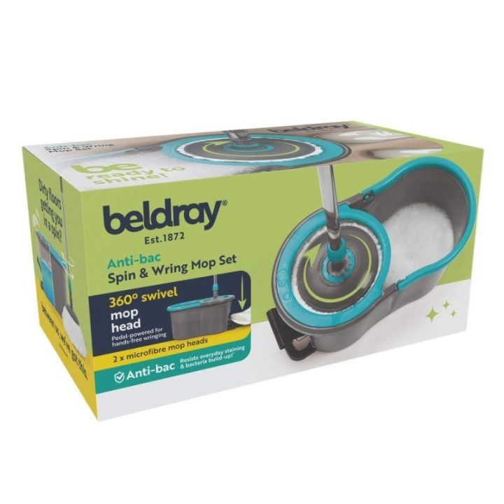 Beldray Anti-Bac Spin & Wring šluosčių rinkinys su kibiru