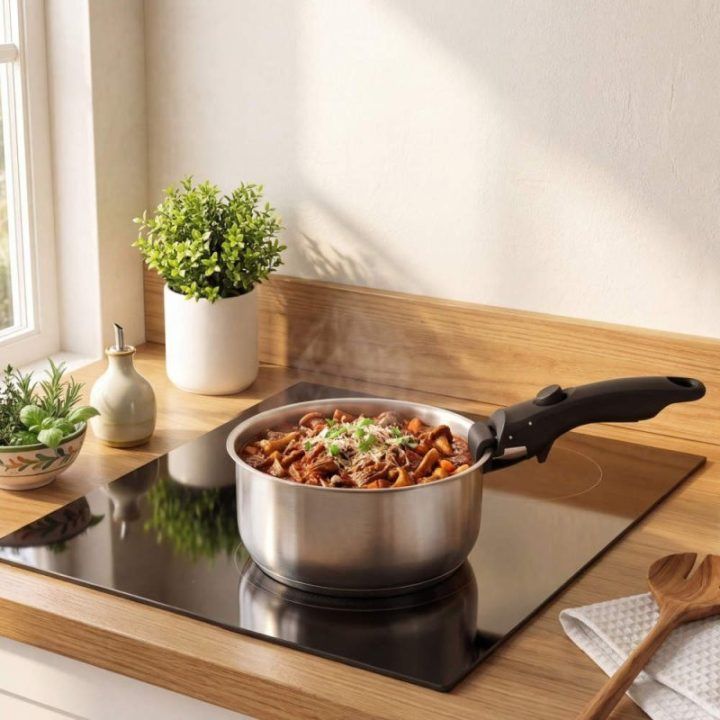 Russell Hobbs RH04034 nerūdijančio plieno 4 dalių puodų rinkinys su nuimama rankena