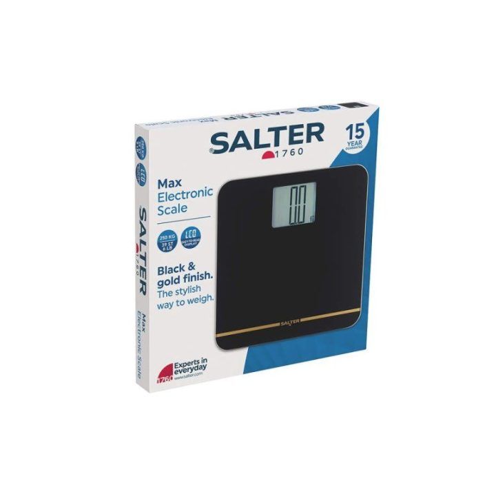 Salter 9075 BGFEU12 elektroninės vonios svarstyklės, juodos / auksinės