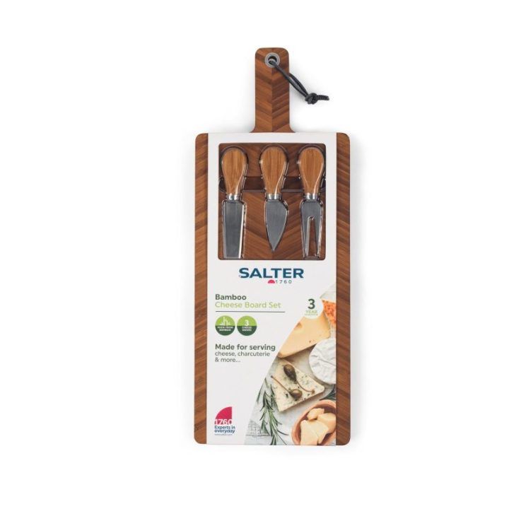 Salter bambukinė sūrio lentelė su 3 peiliais, 46 x 18 cm