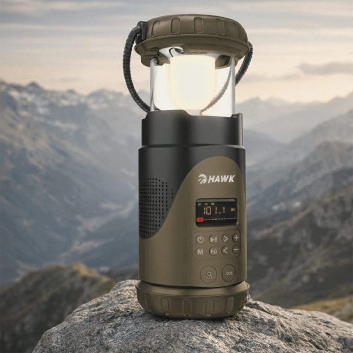 Hawk HWRDI430GN radijas su saulės baterija, dinaminiu generatoriumi ir žibintuvėliu