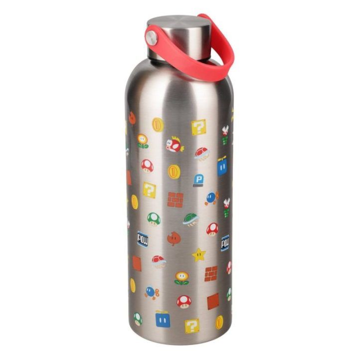Paladone Super Mario metalinis vandens butelis su nešiojimo kilpele, 500 ml