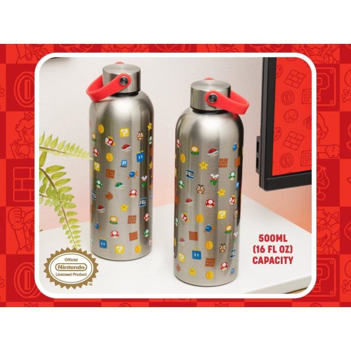 Paladone Super Mario metalinis vandens butelis su nešiojimo kilpele, 500 ml