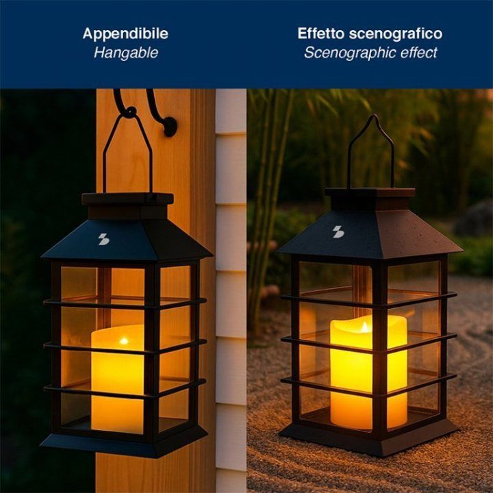 Beper P207ILO303 saulės energija varomas dekoratyvinis žibintas su LED liepsnos efektu