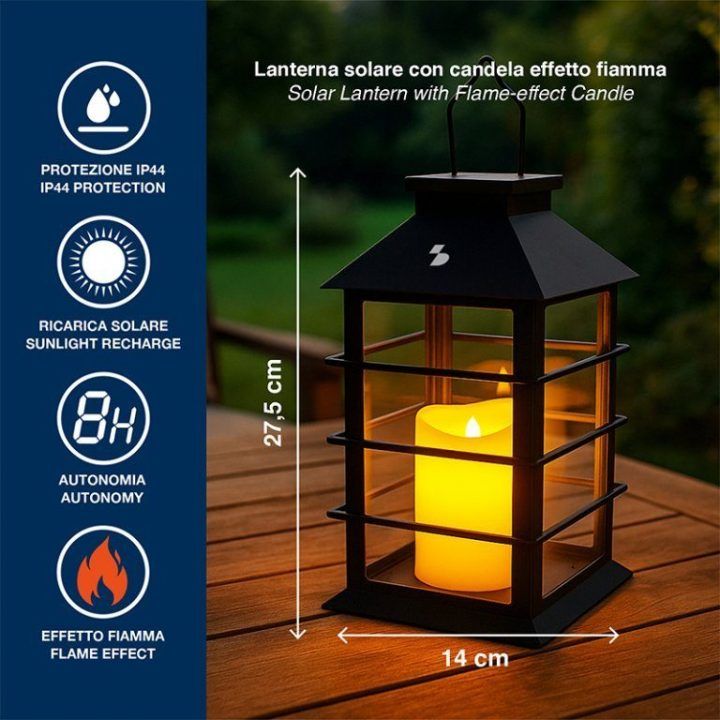 Beper P207ILO303 saulės energija varomas dekoratyvinis žibintas su LED liepsnos efektu