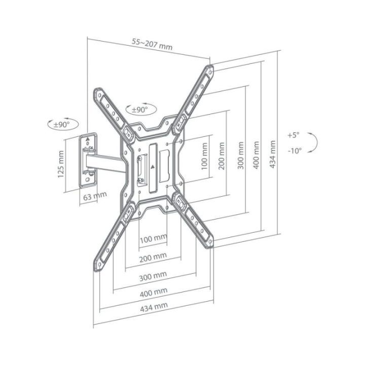 Sbox LCD-441-2 visiškai judrus televizoriaus sieninis laikiklis 23–65 col., iki 30 kg, VESA 400 x 400, juodas