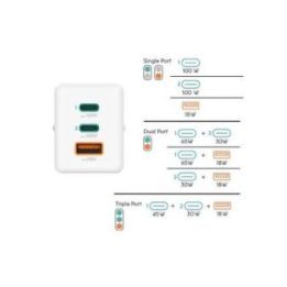 Hama 00125140 100 W GaN PD/QC įkroviklis, 2× USB-C ir 1× USB-A