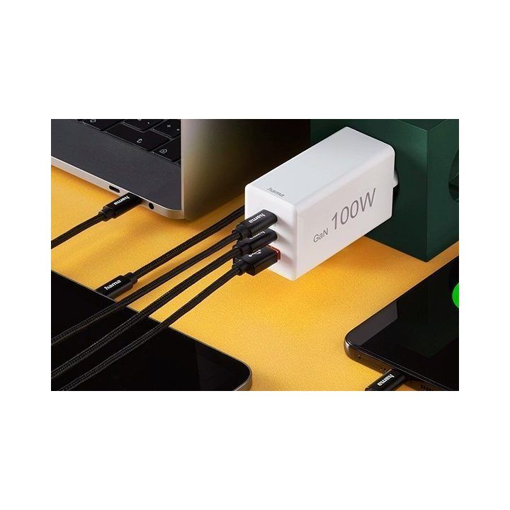 Hama 00125140 100 W GaN PD/QC įkroviklis, 2× USB-C ir 1× USB-A