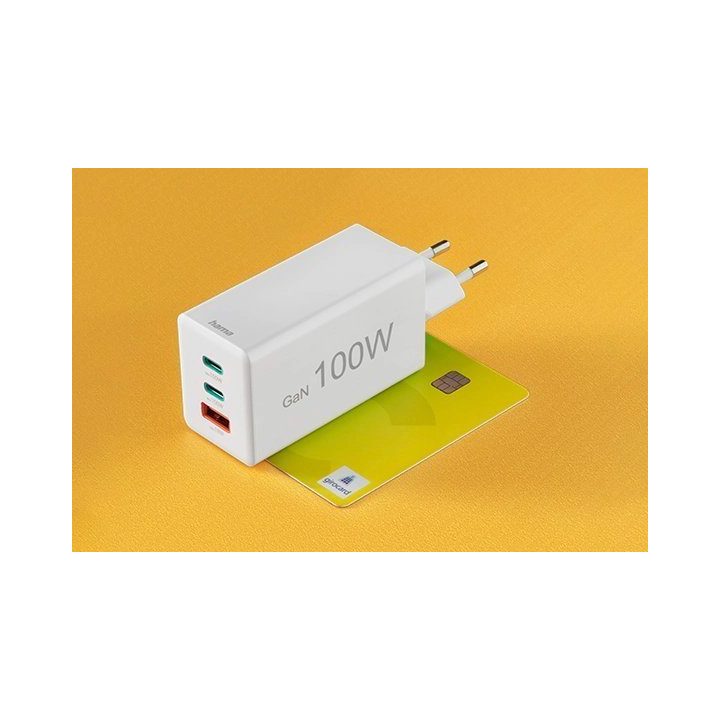 Hama 00125140 100 W GaN PD/QC įkroviklis, 2× USB-C ir 1× USB-A