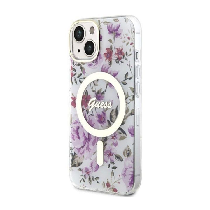 Permatomas dėklas Guess Flower MagSafe iPhone 14