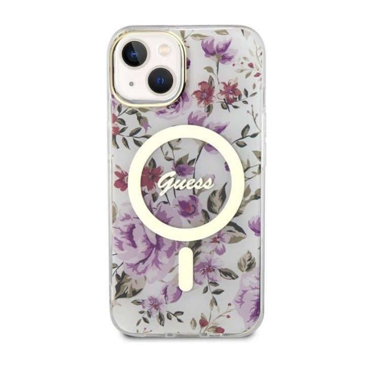 Permatomas dėklas Guess Flower MagSafe iPhone 14
