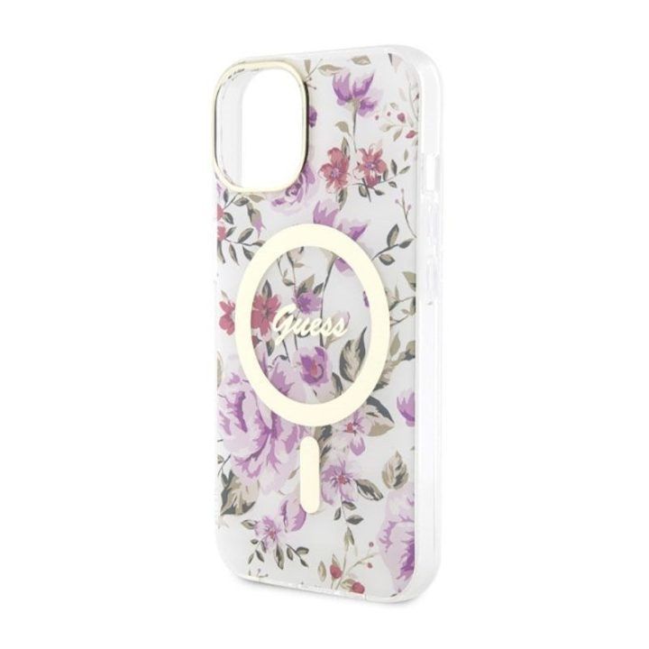 Permatomas dėklas Guess Flower MagSafe iPhone 14