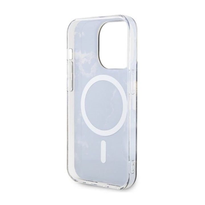 Dėklas iPhone 14 Pro Max Guess Golden Marble MagSafe, juodas