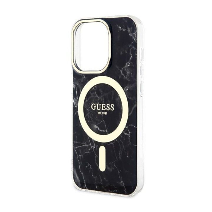 Dėklas Guess Marble MagSafe iPhone 14 Pro, juodas