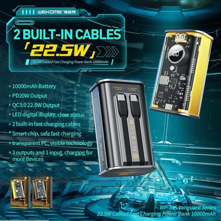 Išorinė baterija WEKOME WP-345 Vanguard Series, 10000 mAh, juoda