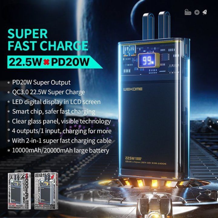 Išorinė baterija 20000 mAh WEKOME WP-325, juoda