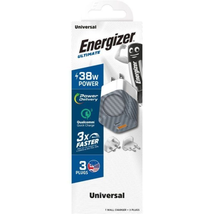 Įkroviklis Energizer Ultimate GaN 38 W, sidabro spalvos