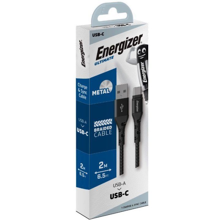Energizer USB-A–USB-C laidas, 2 m, juodas