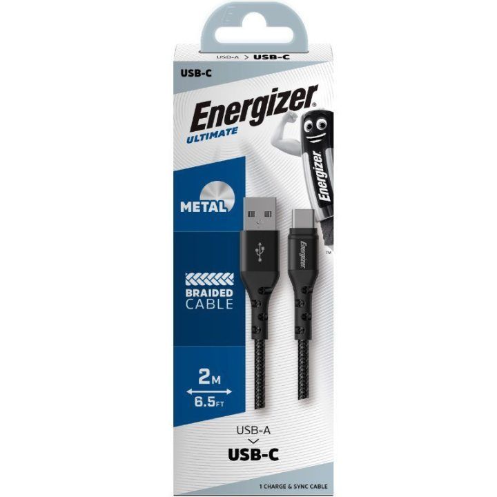 Energizer USB-A–USB-C laidas, 2 m, juodas