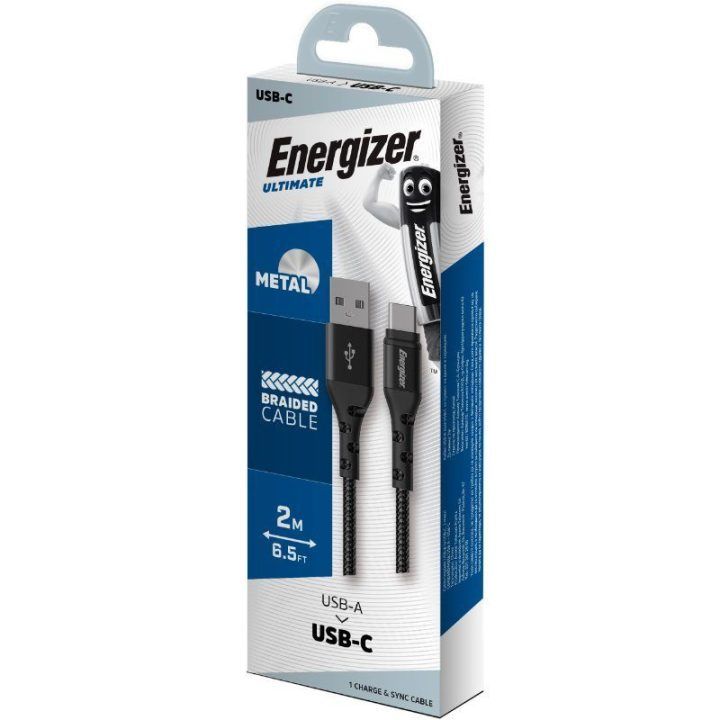 Energizer USB-A–USB-C laidas, 2 m, juodas