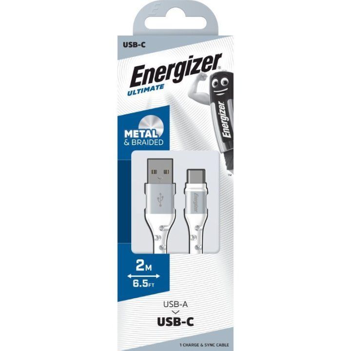 Energizer Ultimate USB-A–USB-C laidas, 2 m, baltas